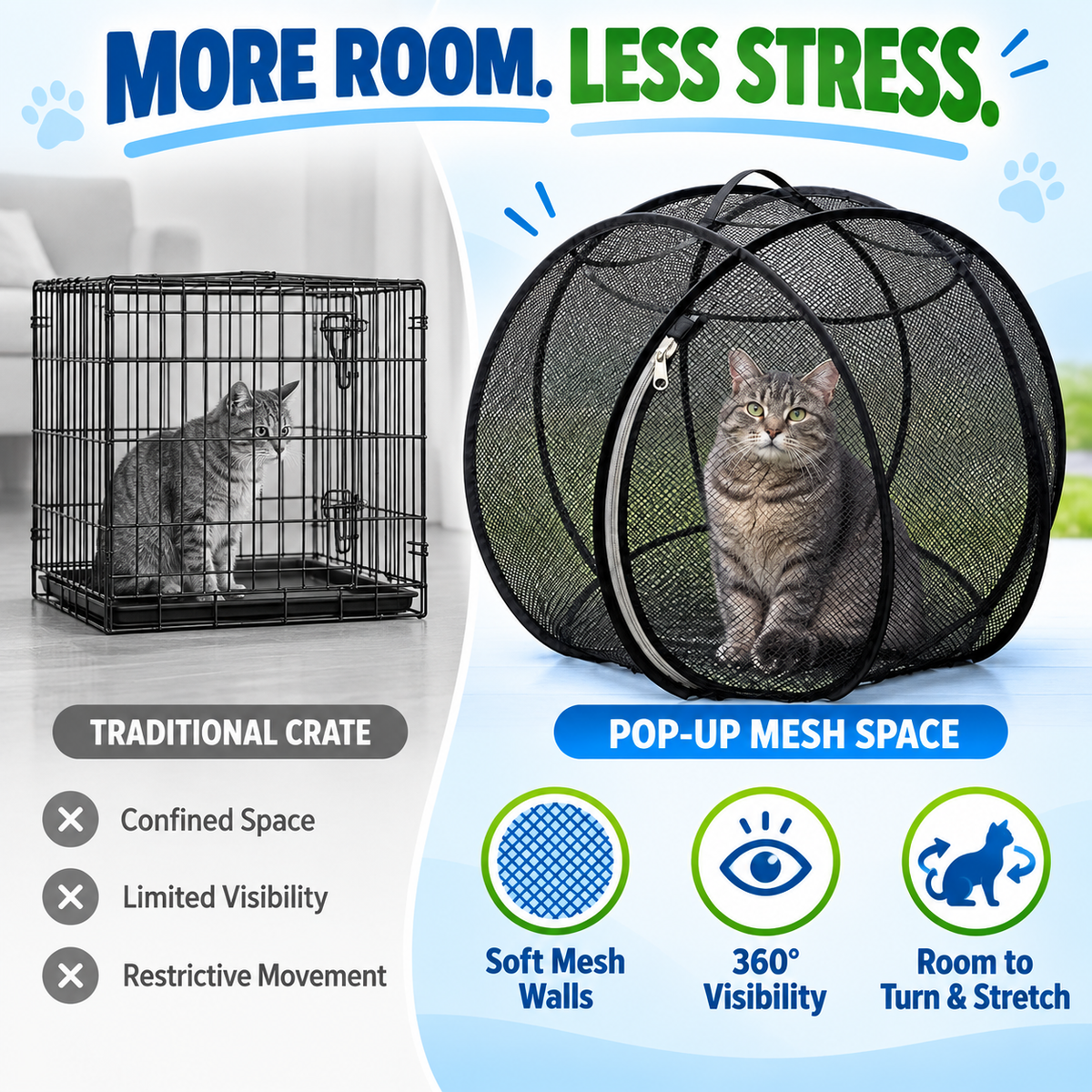 🐈 Pop-Up Mesh Cat Playpen – Roomy 32-Inch Indoor & Outdoor Enclosure