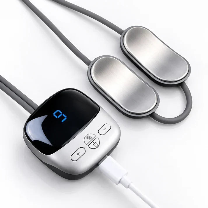 🔥Mini Necklace-Style Neck Massager — 4 Modes, 9 Intensity Levels, 3 Heat Settings, Smart Dual-Pulse Pendant Design💆‍♀️✨