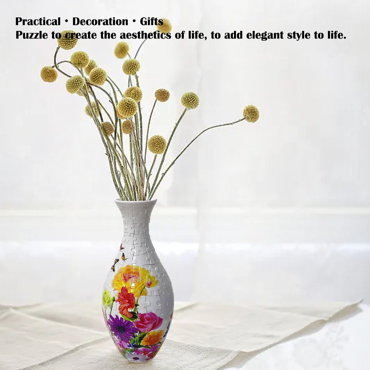 3D Monarch Danaus plexippus And Flowers Series Puzzle Vase - (160 Pieces)