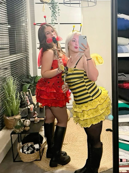 Women's Red Black Polka Dot Ladybug Halloween Festival Print Costume Set