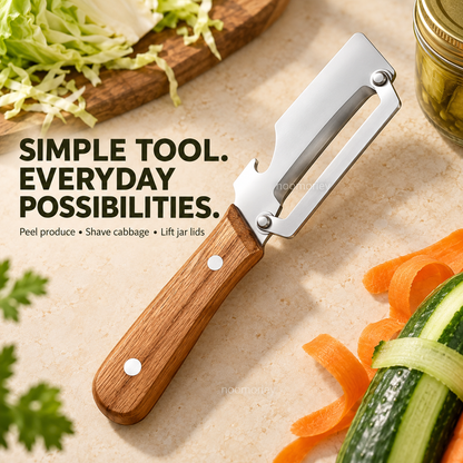 Stainless Steel Folding Vegetable Peeler with Wood-Grain Handle, Kitchen Fruit & Potato Peeler