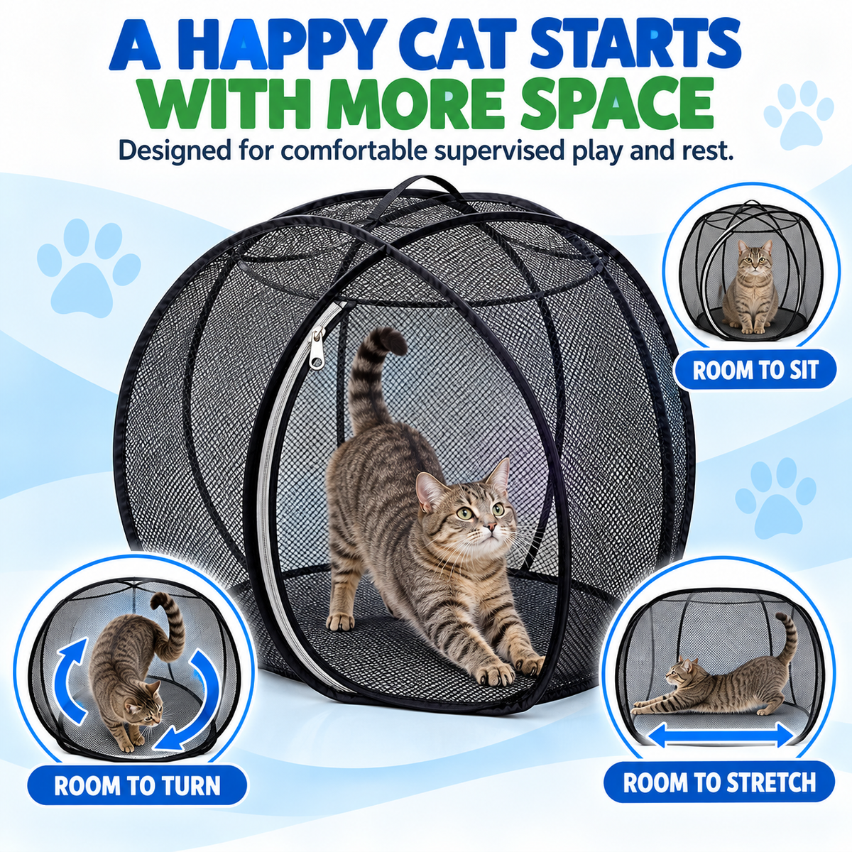 🐈 Pop-Up Mesh Cat Playpen – Roomy 32-Inch Indoor & Outdoor Enclosure