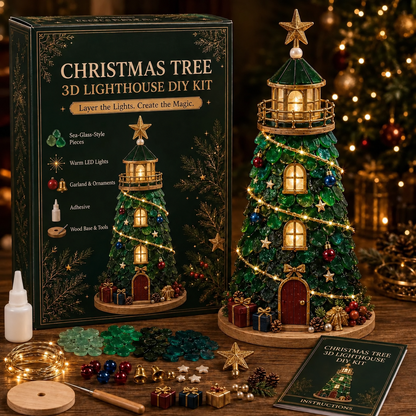 🎄Beginner-Friendly DIY Lighted Christmas Character Sea Glass-Style Lighthouse Kit Collection | Complete Kit with Sea Glass-Style Pieces, LED Lights & Step-by-Step Guide Included 💕