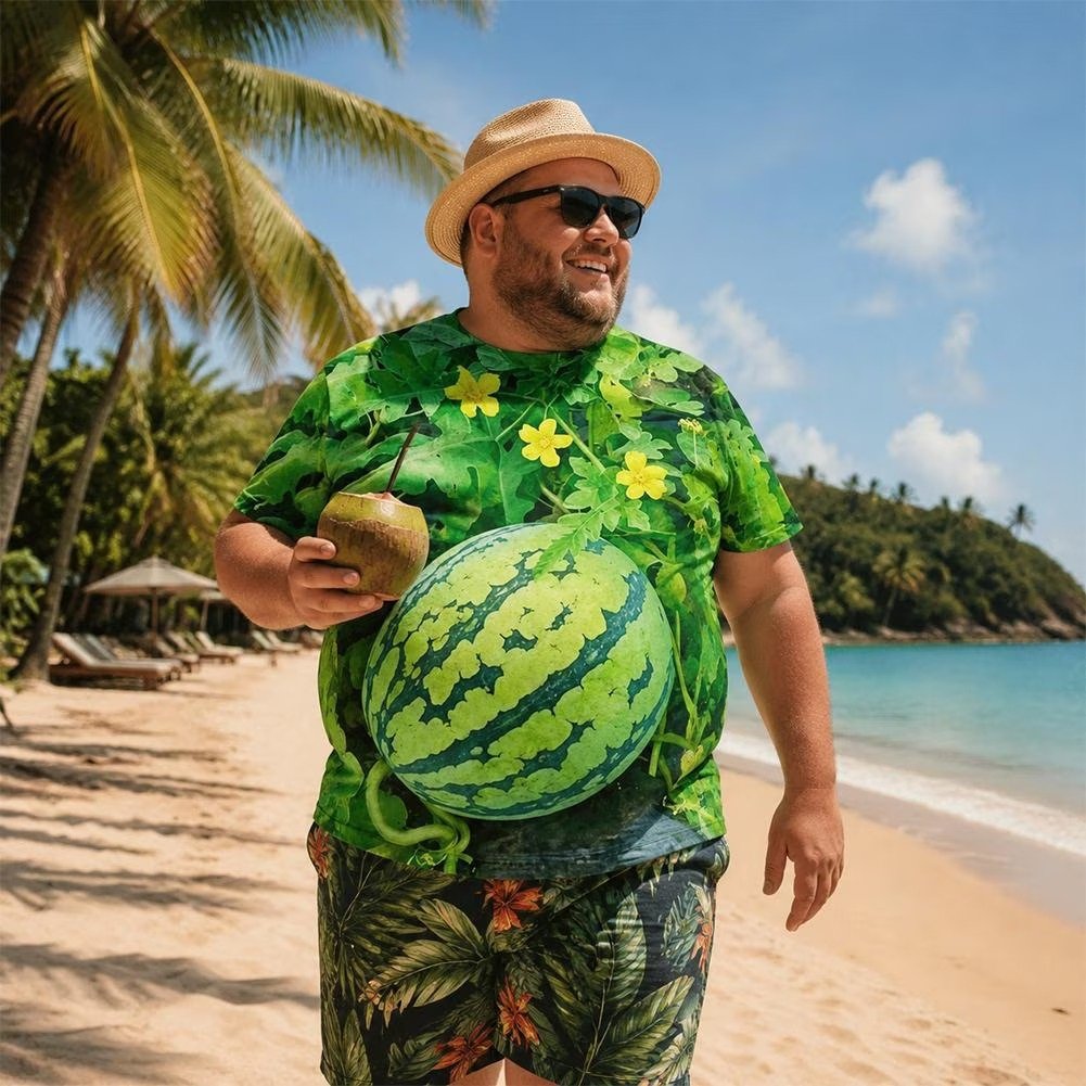 🍉 3D Watermelon Print T-Shirt & Shorts Set – Funny Summer Outfit