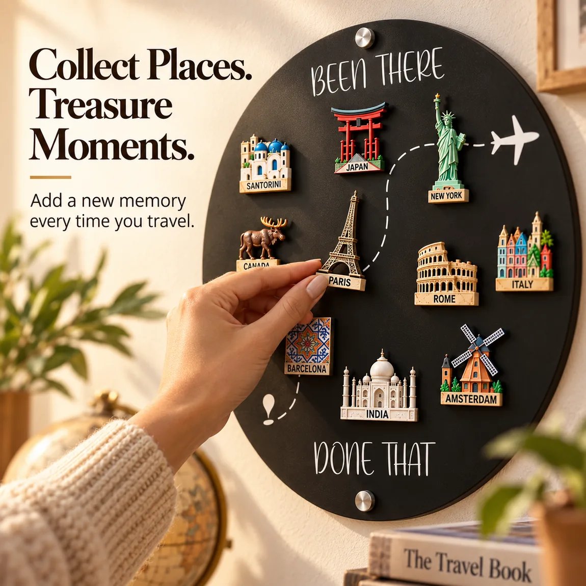 🌍✈️ Been There, Done That Travel Magnet Display Board – Round Souvenir Magnet Wall Organizer, Personalized Travel Memory Decor & Unique Gifts for Travelers 🎁（副本）