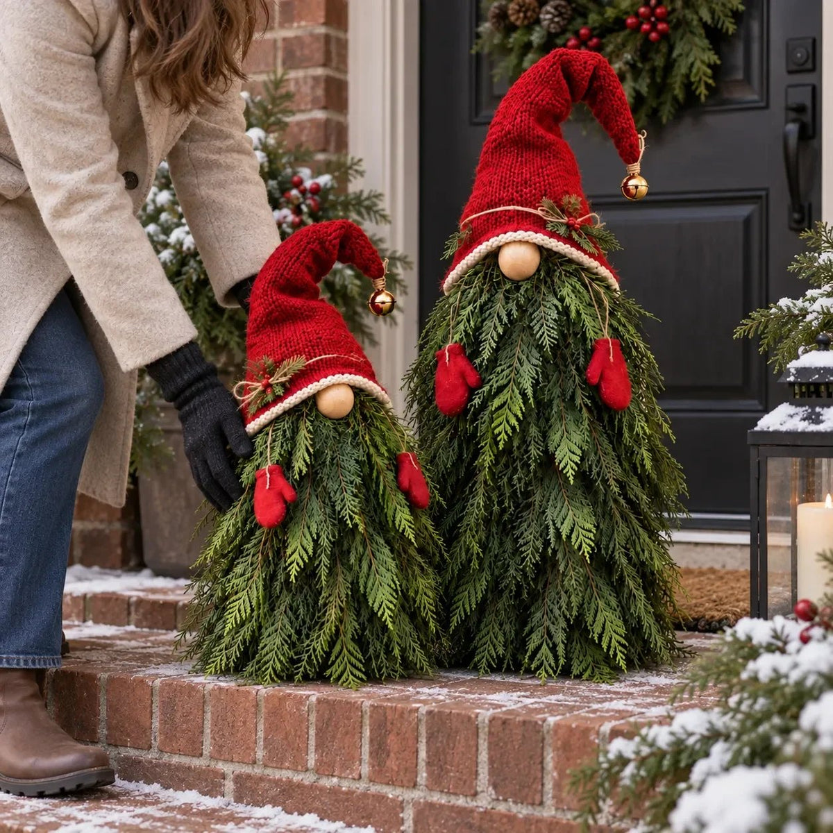🎄🍄2-Piece Whimsical Winter Gnome Porch Set