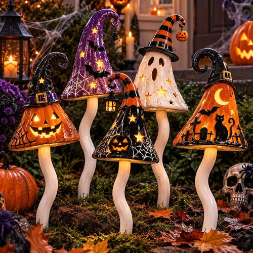 3 Pack Tinkling Toadstools Ceramic Mushrooms for Garden Decor