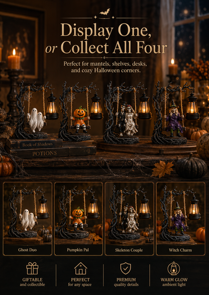 🎃  Light-Up Halloween Swing Figurine | 4 Spooky Characters & Warm Lantern Glow 👻✨