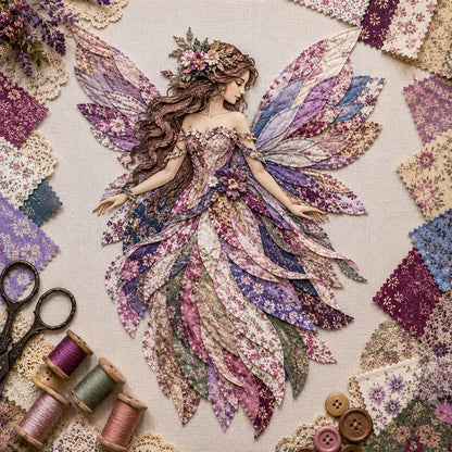 💯🧚‍♀️🌸 Premium Fairy Patchwork DIY Kit | High-Quality Layered Fabric with Floral Wings DIY Handmade Fantasy Wall Decor ✨15*12cm