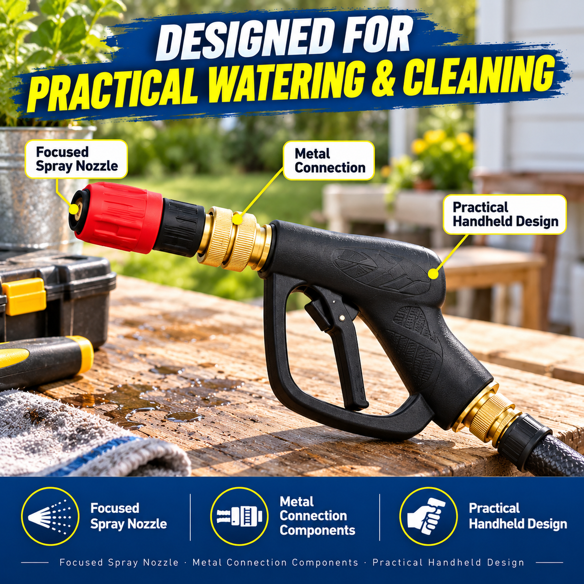 High-Pressure Water Spray Gun – Powerful Outdoor Cleaning Nozzle with Ergonomic Grip