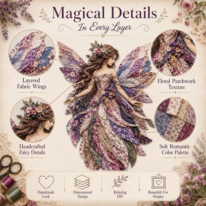 💯🧚‍♀️🌸 Premium Fairy Patchwork DIY Kit | High-Quality Layered Fabric with Floral Wings DIY Handmade Fantasy Wall Decor ✨15*12cm