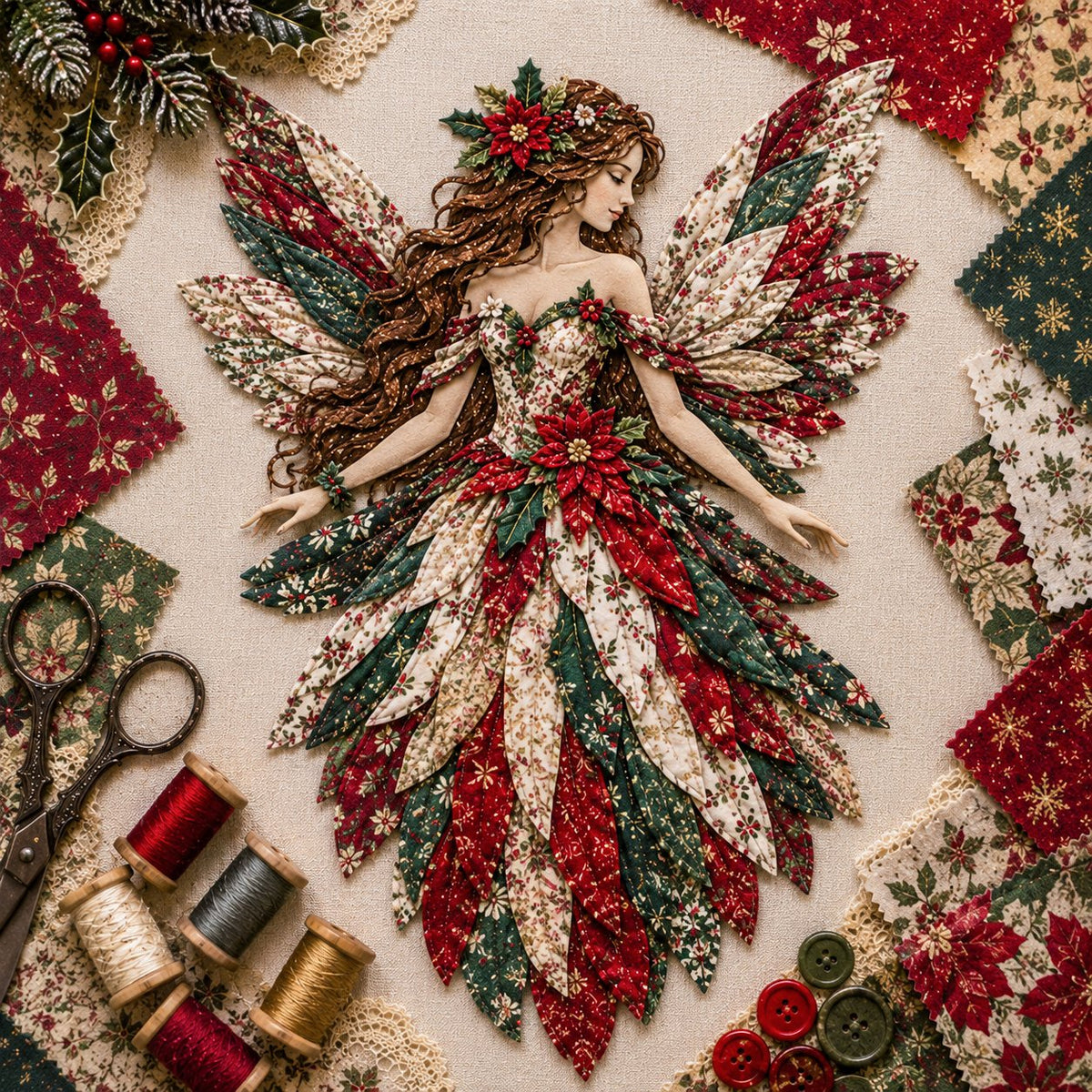 💯🧚‍♀️🌸 Premium Fairy Patchwork DIY Kit | High-Quality Layered Fabric with Floral Wings DIY Handmade Fantasy Wall Decor ✨15*12cm
