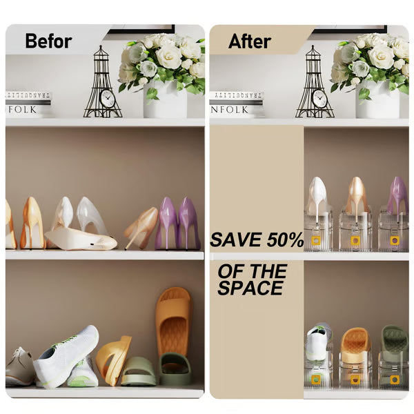 🔥 Adjustable Double-Layer Clear Shoe Slots Organizer