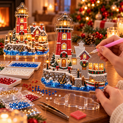 🎄 Christmas Lighthouse Village – DIY Sparkling Diamond 2D Art Decoration Kit
