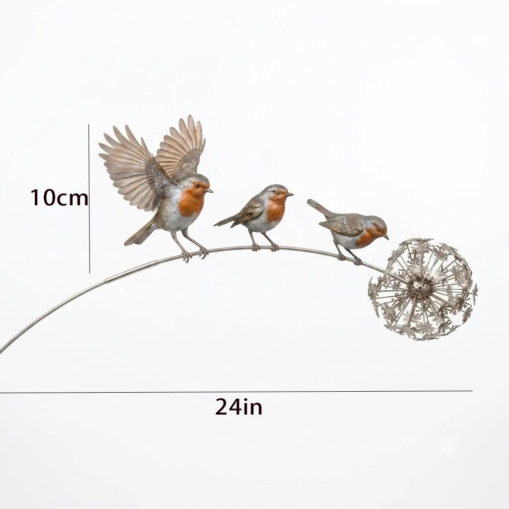 🔥Last Day 70% OFF🔥🌼 Metal Branch Garden Stake with Robin Bird 🍃 Dandelion Wind Sculpture Outdoor Yard Decor✨