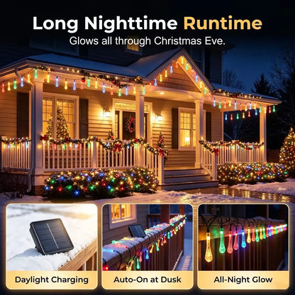 💧 Solar Waterdrop String Lights – 20FT No-Cord Outdoor & Indoor Christmas Decorative Lighting