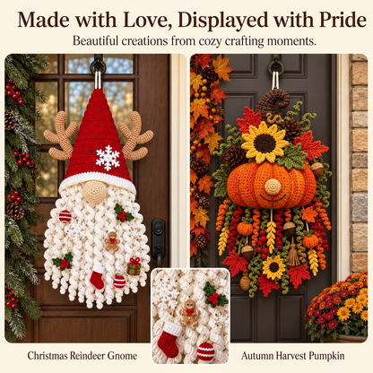 🔥LAST DAY 49% OFF - 🧶 DIY Seasonal 3D Crochet Door Hanger Kit Collection | Coordinated Yarn, Filling, Accessories & Step-by-Step Instructions Included 💕