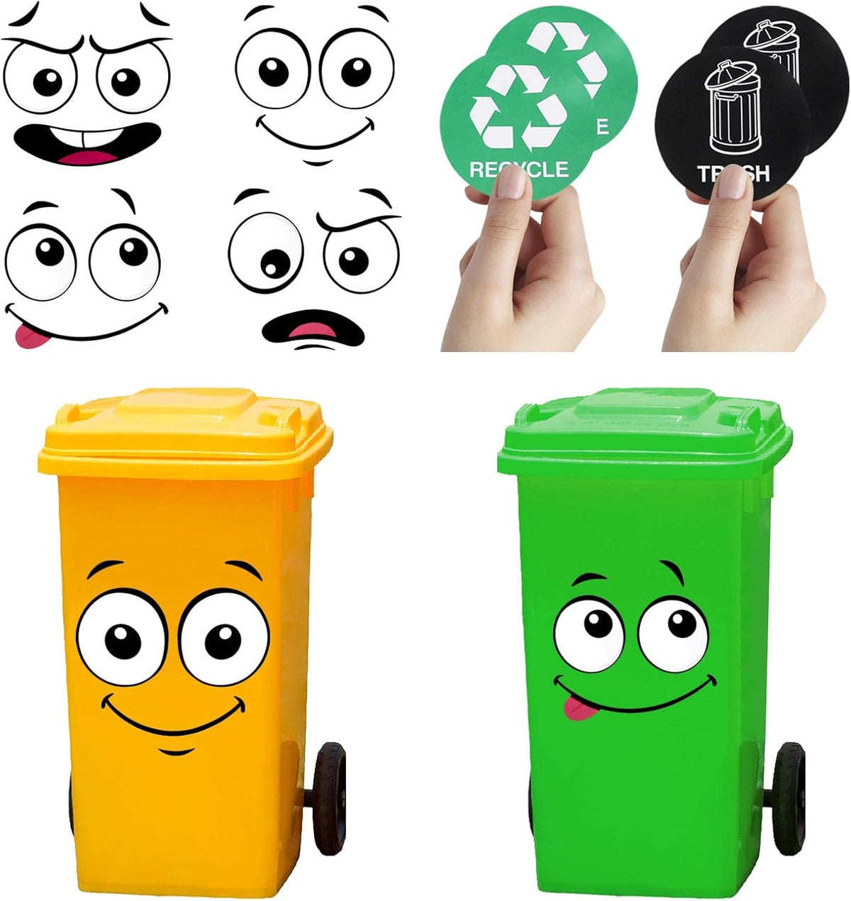 🌱 Eco-Friendly Trash Can Face Sticker Set