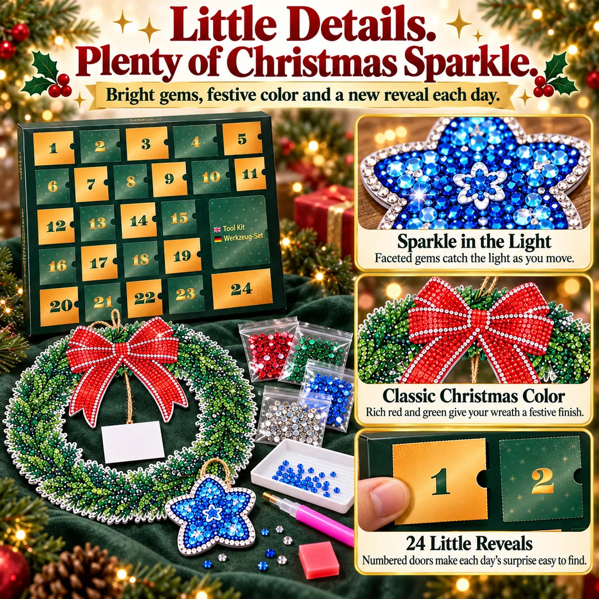 💎🎄 Beginner-Friendly 24-Day Diamond Art Wreath Advent Calendar – Craft Your Christmas Countdown