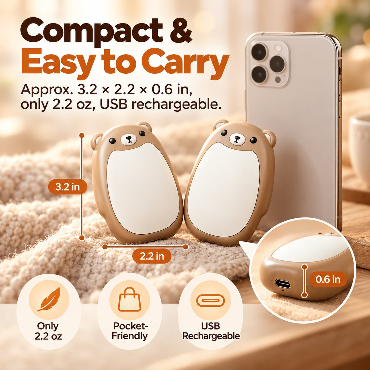 Hand Warmers Rechargeable - Cute Bear Design