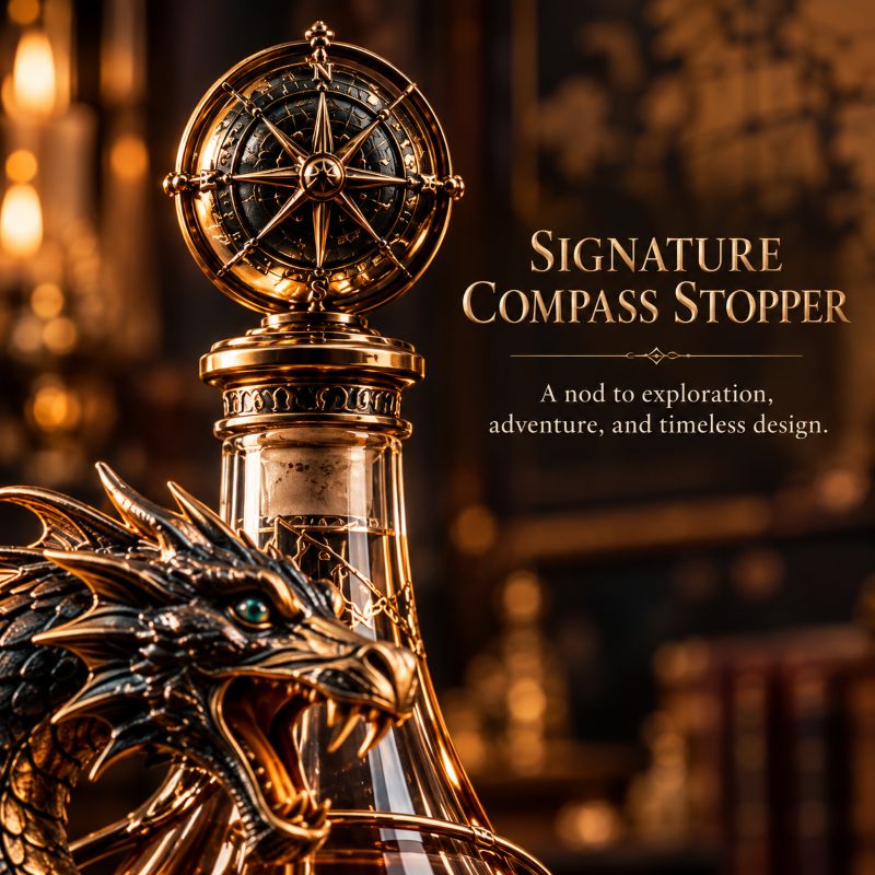 Leviathan Coil Dragon Decanter™ — Hand-Finished Whiskey Decanter with Compass Stopper