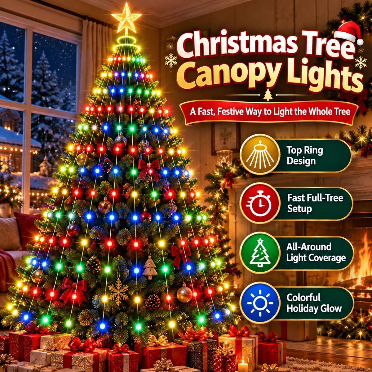🎄 Christmas Tree Canopy Lights – Easy Full-Tree Holiday Light Display