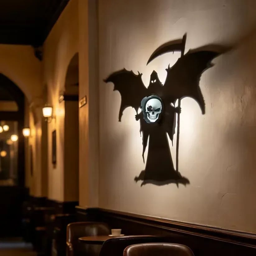 💀 Grim Reaper Shadow Projection Wall Light – No-Drill Halloween Decor