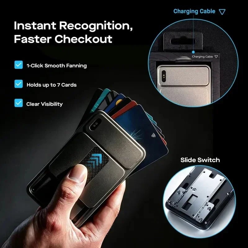 🏆 ✨ Smart Minimalist Wallet 2.0 – Slim Metal Card Holder with Built-In Tracker, RFID Blocking & MagSafe Compatibility🧲