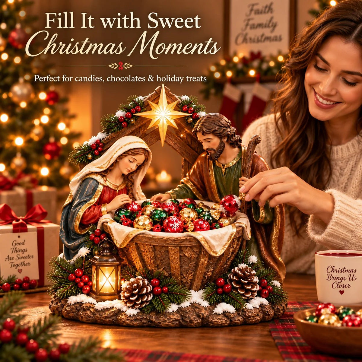 ✝️ Nativity Christmas Treat Bowl Centerpiece | Bethlehem Star & Warm Glow