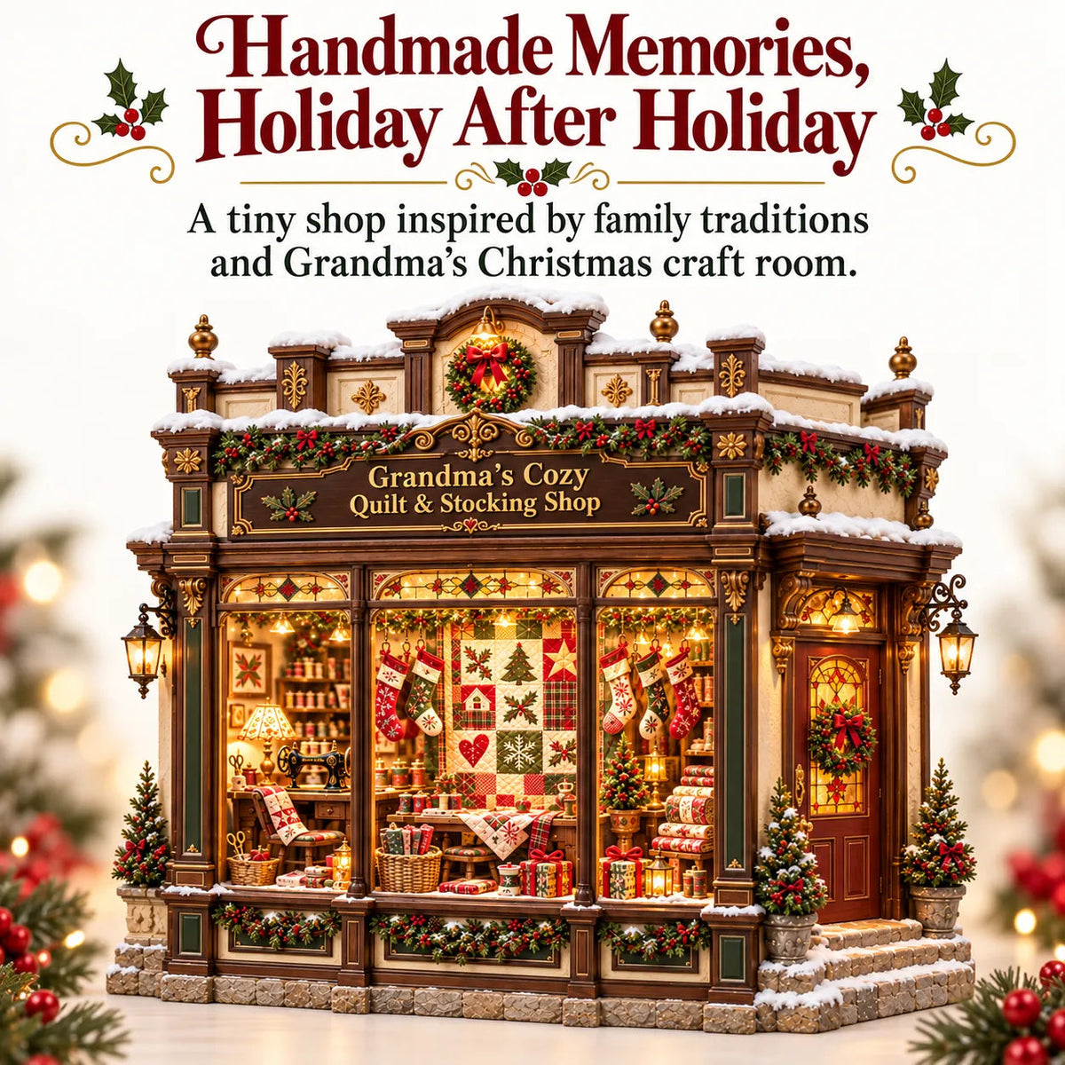 🧵 Grandma’s Cozy Quilt Shop DIY Kit 🎄 | Light-Up Christmas Miniature | Build Your Own Holiday Tradition