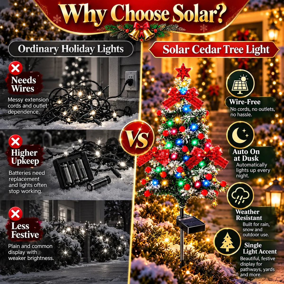 🔥HOT SALE 50% OFF🌲 Solar Cedar Christmas Tree Lights| Festive Outdoor Holiday Decor