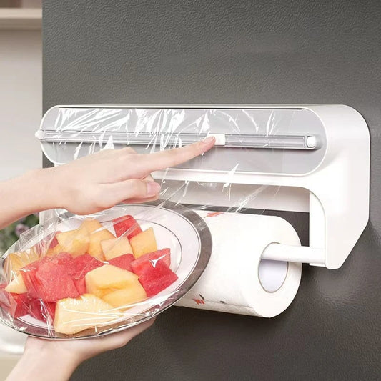 🧲49% OFF NOW! 2-in-1 Magnetic Kitchen Wrap Dispenser – Built-in Cutter Plastic Wrap Foil Dispenser with Paper Towel Holder, No Drilling Wall Mount Kitchen Organizer for Fridge & Cabinet