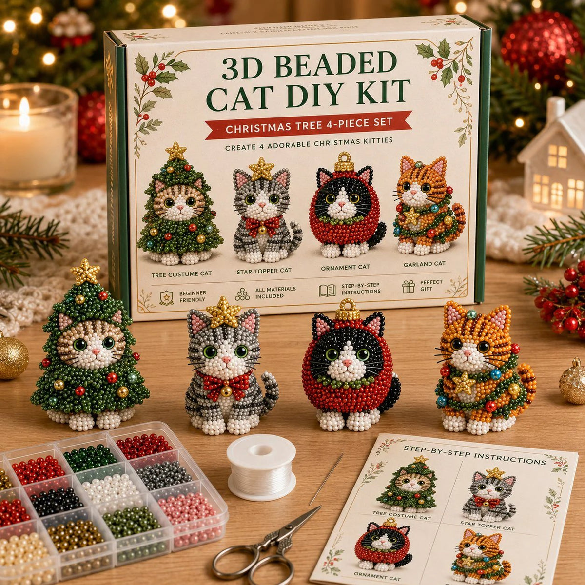 💥🏆Create Your Own 3D Beaded Christmas Cats | Beginner-Friendly DIY Kit🎁