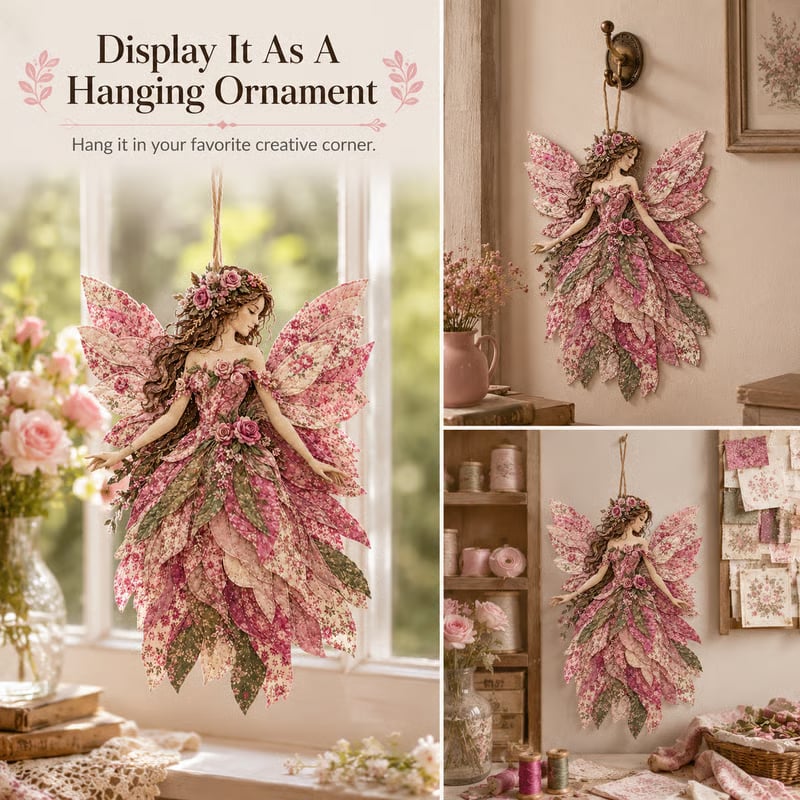 💯🧚‍♀️🌸 Premium Fairy Patchwork DIY Kit | High-Quality Layered Fabric with Floral Wings DIY Handmade Fantasy Wall Decor ✨15*12cm
