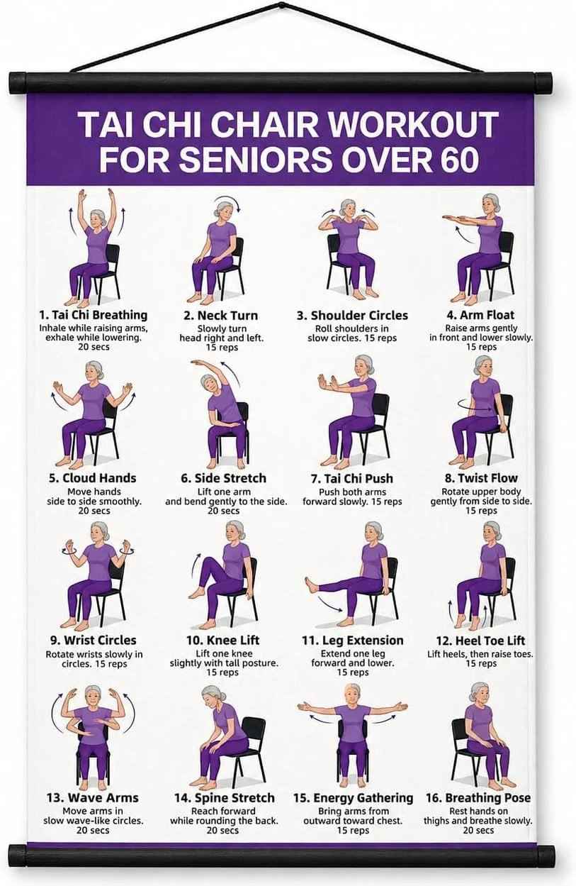 🧘 Daily Chair Tai Chi Exercise Poster | Senior Wellness Training Canvas Wall Art