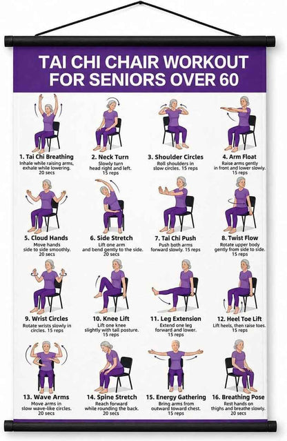 🧘 Daily Chair Tai Chi Exercise Poster | Senior Wellness Training Canvas Wall Art