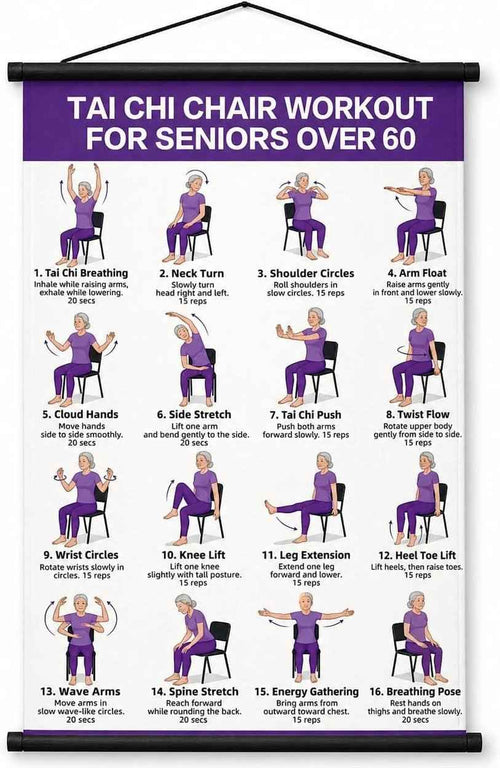 🧘 Daily Chair Tai Chi Exercise Poster | Senior Wellness Training Canvas Wall Art