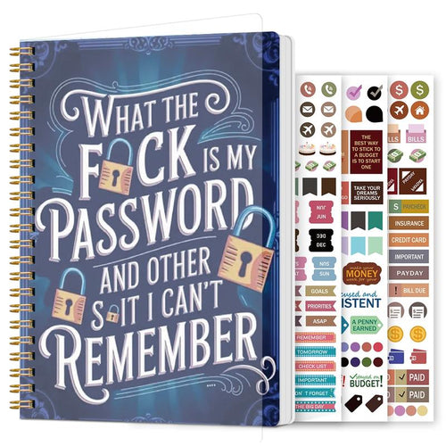 📅Funny Password Notebook - Spiral Bound with Lock Icons & Funny Security Phrases✍️
