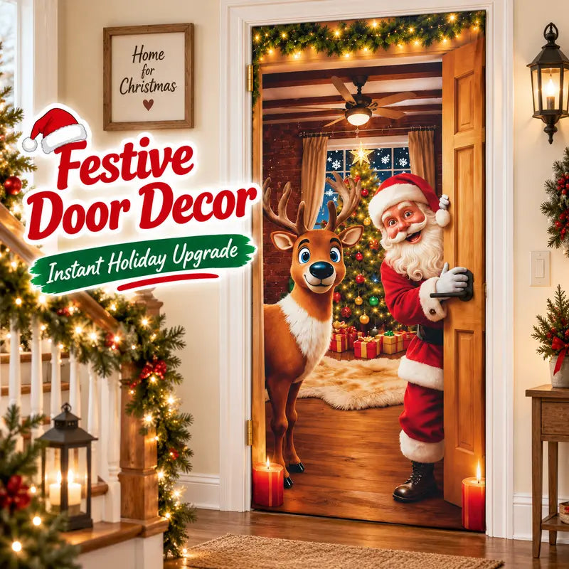 🎄🎅Santa Christmas Door Cover with Elastic Edges | Reusable Holiday Decor