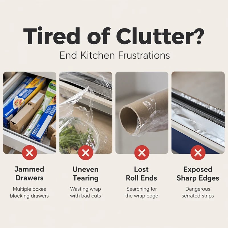 🧲49% OFF NOW! 2-in-1 Magnetic Kitchen Wrap Dispenser – Built-in Cutter Plastic Wrap Foil Dispenser with Paper Towel Holder, No Drilling Wall Mount Kitchen Organizer for Fridge & Cabinet