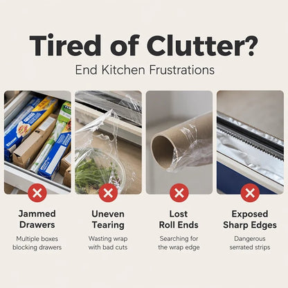 🧲49% OFF NOW! 2-in-1 Magnetic Kitchen Wrap Dispenser – Built-in Cutter Plastic Wrap Foil Dispenser with Paper Towel Holder, No Drilling Wall Mount Kitchen Organizer for Fridge & Cabinet