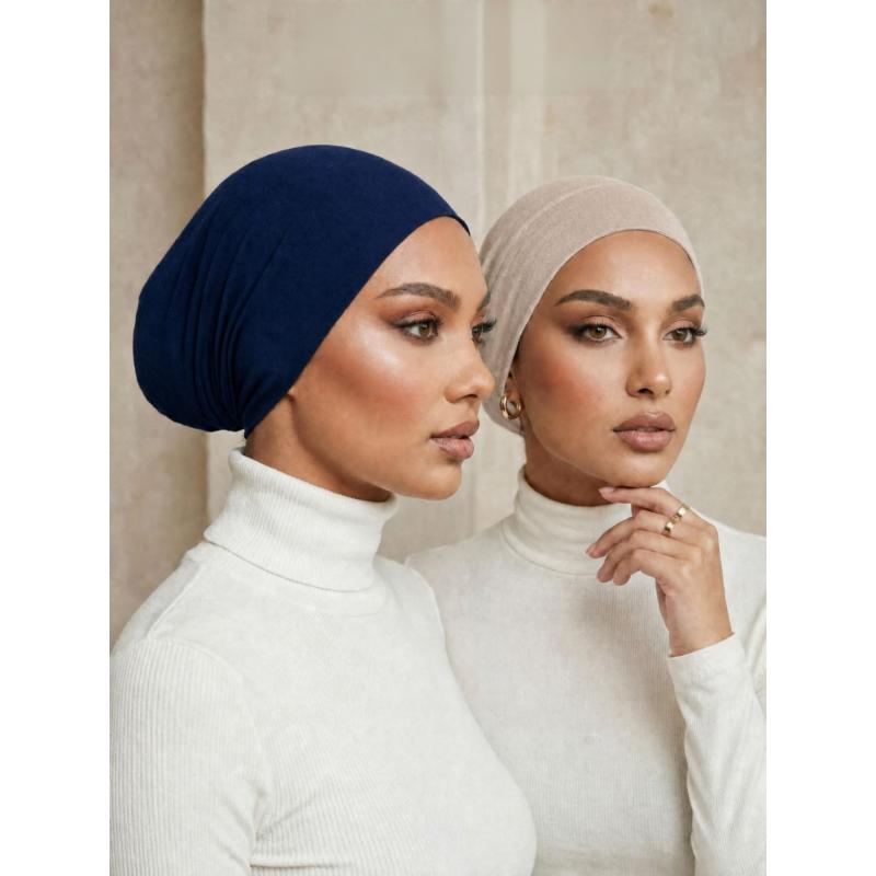 🔥3 Pack Women Solid Jersey Hijab Flat Top Cap