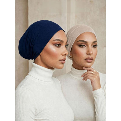 🔥3 Pack Women Solid Jersey Hijab Flat Top Cap
