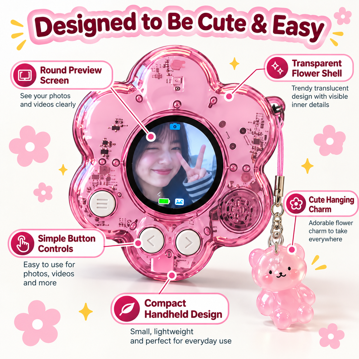 🌸 Flower Mini Digital Camera | Photo + Video Bag Charm Camera