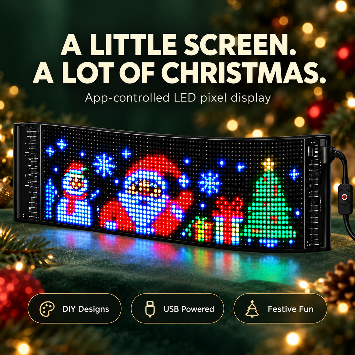 DIY Christmas LED pixel display with festive Santa and tree design