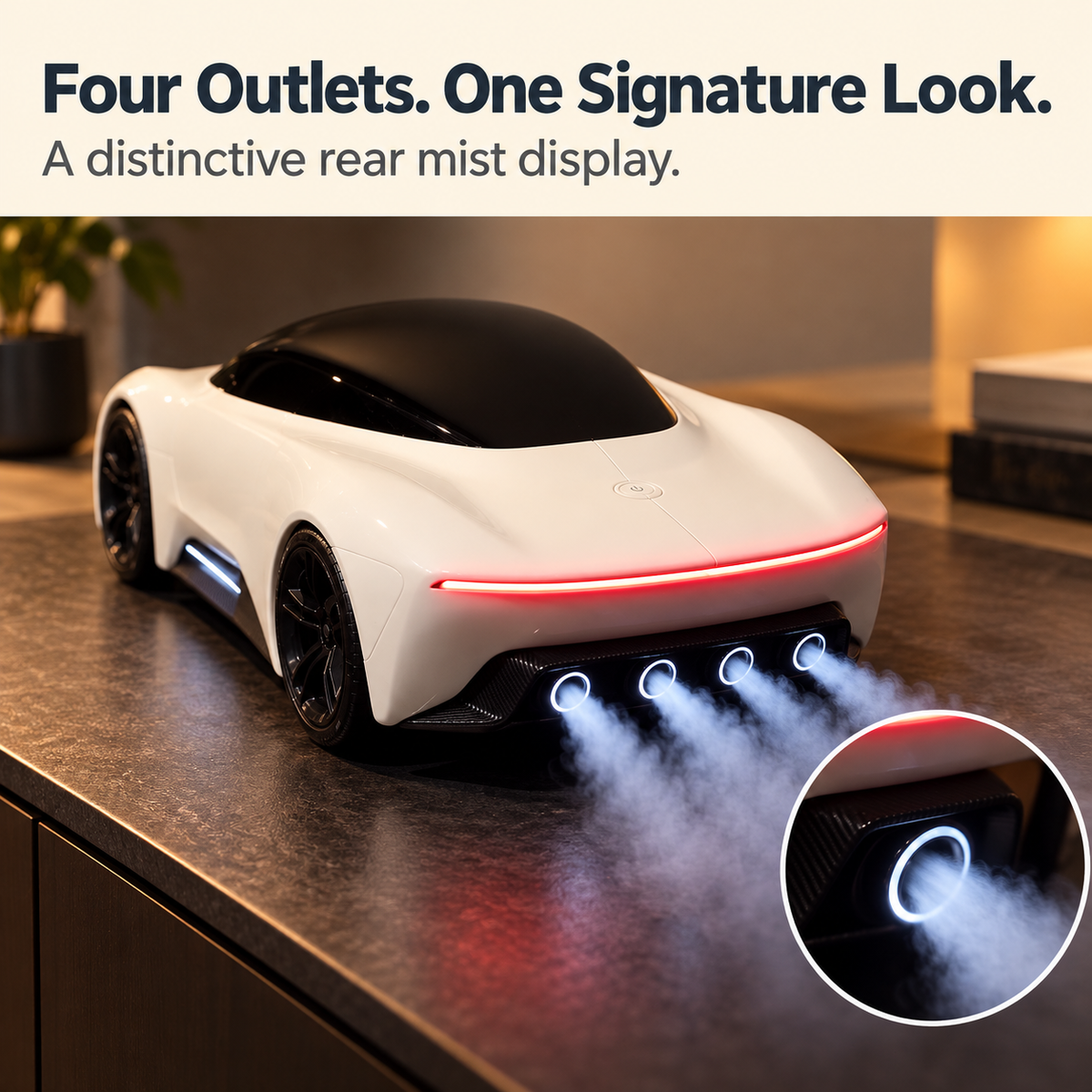🏁 Sports Car Mist Diffuser – Four Rear Mist Outlets & Red Accent Light