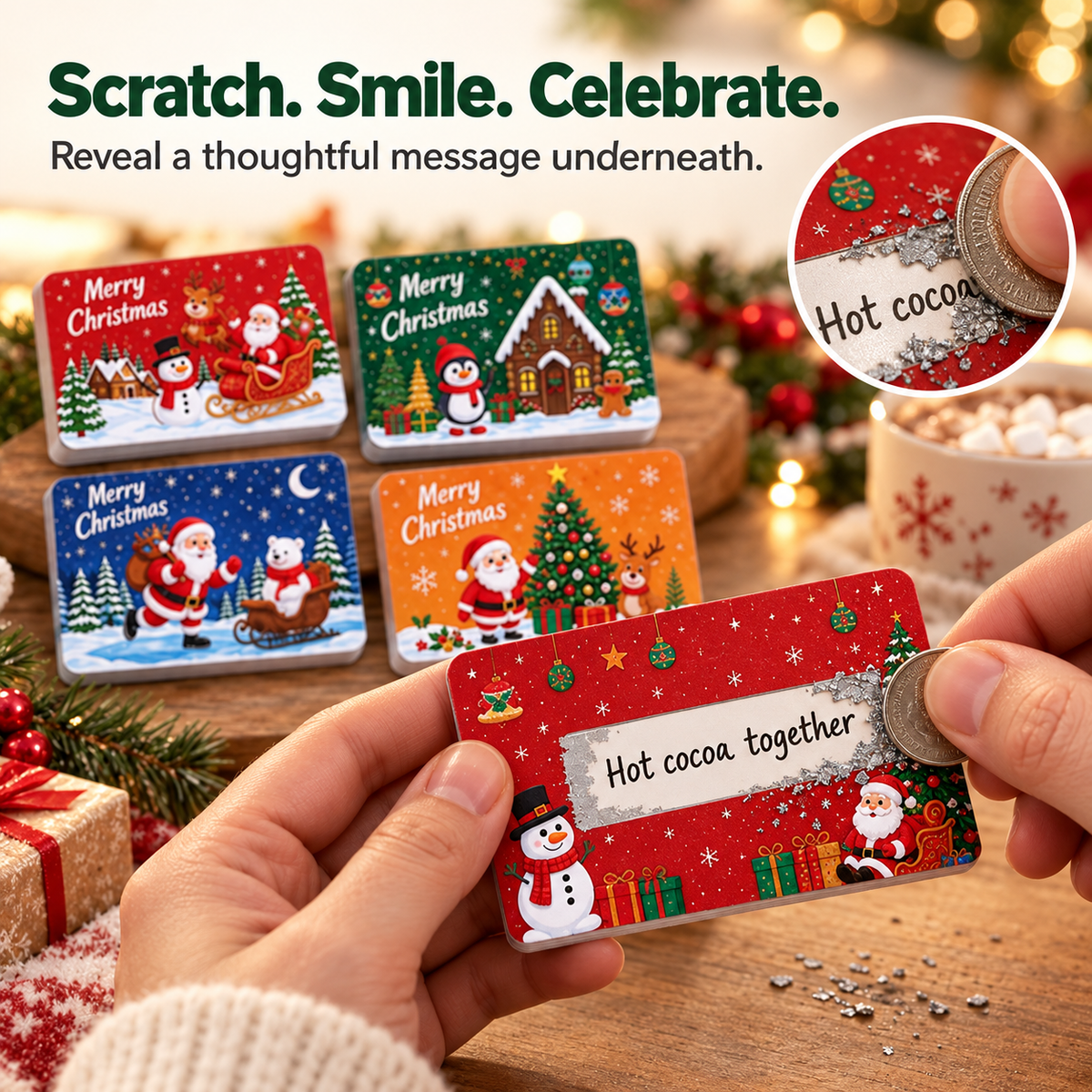 🎄 80-Piece DIY Christmas Scratch-Off Card Set – Write-Your-Own Holiday Surprises