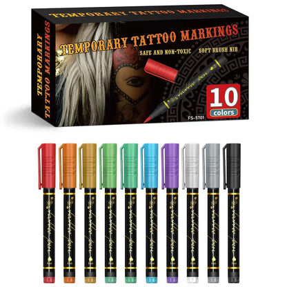 🌈🎨10-Color Temporary Tattoo Markers Set