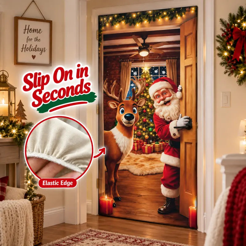 🎄🎅Santa Christmas Door Cover with Elastic Edges | Reusable Holiday Decor