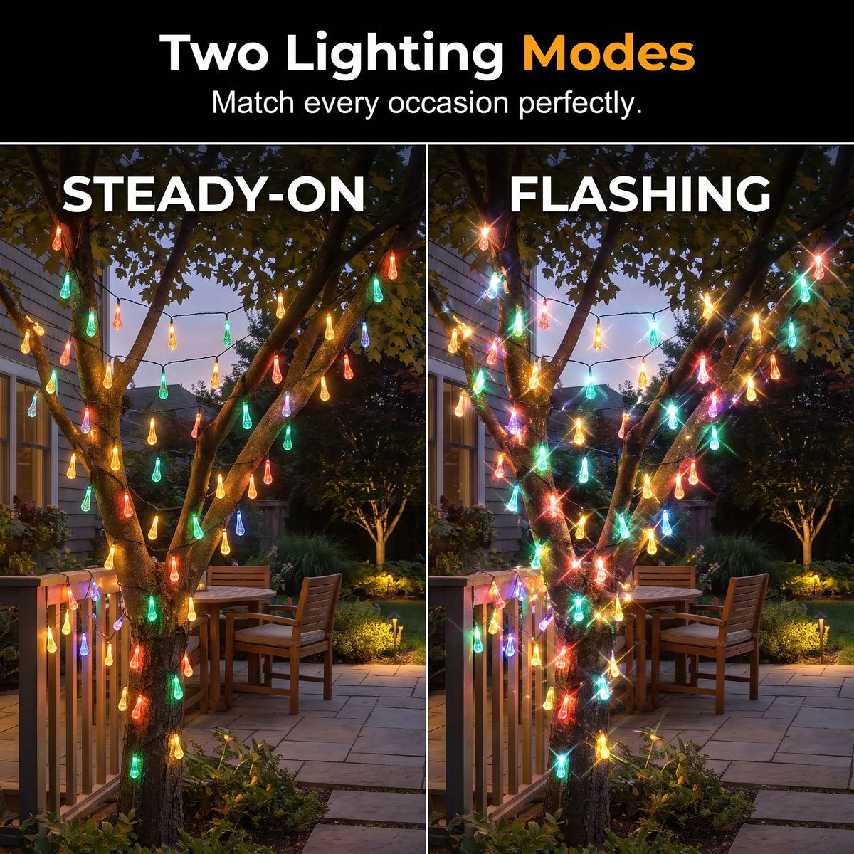 💧 Solar Waterdrop String Lights – 20FT No-Cord Outdoor & Indoor Christmas Decorative Lighting